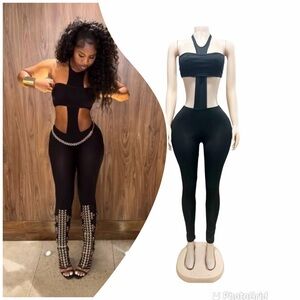 Black 2-piece Cutout Jumpsuit